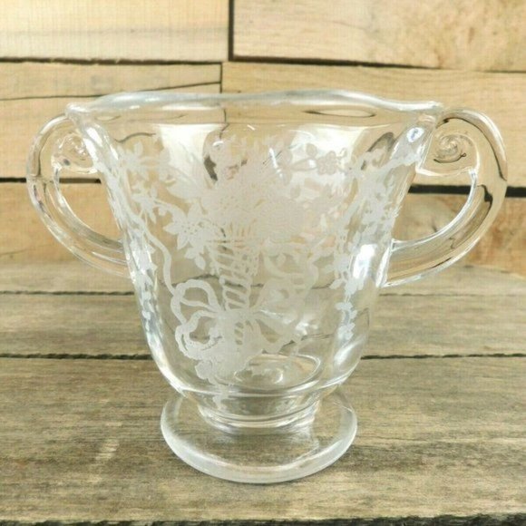 Fostoria Accents Vintage Fostoria Etched Glass Sugar Bowl And Creamer Floral Bouquet Design